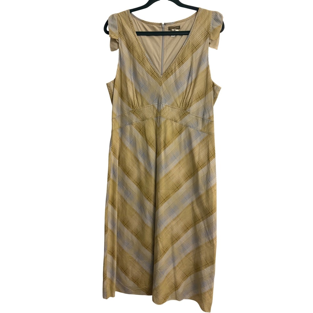 J.Crew‎ Cotton Chevron V-Neck Flutter Sleeve long Dress Yellow Blue Tan Size 10